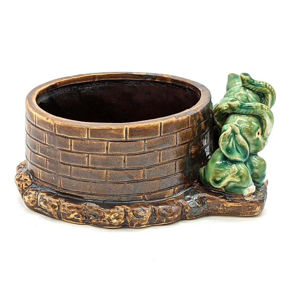 Vintage Majolica Lucky Elephant Planter Two Green Elephants Trunks Up China - Picture 6 of 12